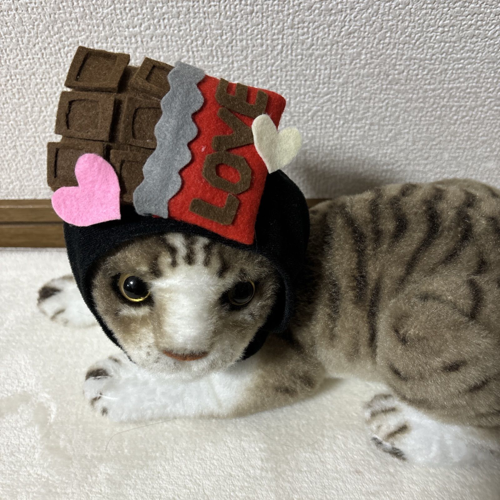 バレンタインチョコ ペット用帽子 被り物 ハンドメイド 猫 小型犬