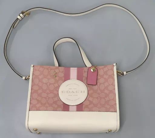 バッグ COACH コーチ デンプシキャリーオールシグネチャージャガードウィズコーチパッチ アイボリー×ピンク
