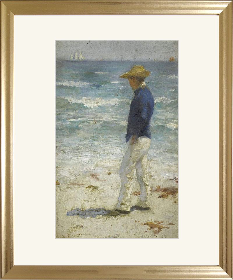 ☆ ヘンリー・スコット・テューク 「Looking out to sea」 アート紙にジクレー 複製画 額入り 新品 絵画 洋画 肖像画 人物 少年 イギリスの画家 ニューリン派 Y196