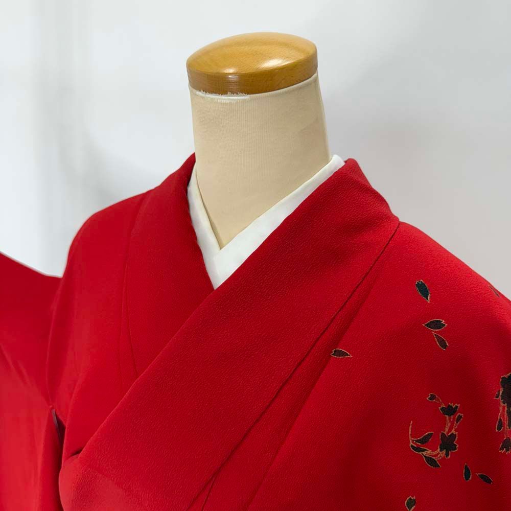 二尺袖 単品 卒業式着物 赤 裄66.2cm Mサイズ 袴用着物 化繊 4687