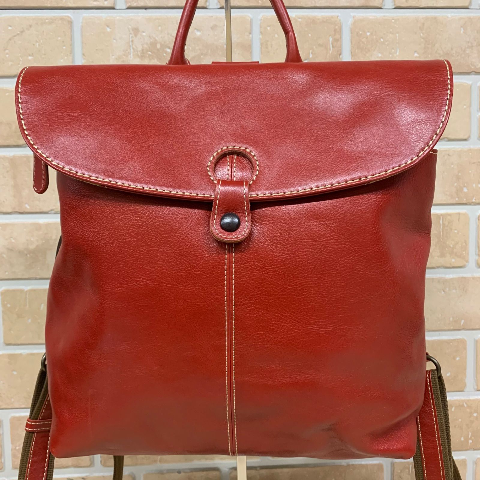 49 美品 ALLANT アラン 本革×ナイロン レザー リュック レッド 