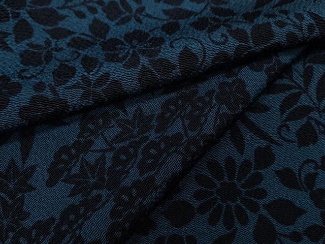 平和屋着物▽上質な小紋　単衣　藍　型染め　草花尽くし　鬼しぼ縮緬　正絹　逸品　CAAV3197ut 平和屋着物▽上質な小紋 単衣 藍 型染め 草花尽くし 鬼しぼ縮緬 正絹
