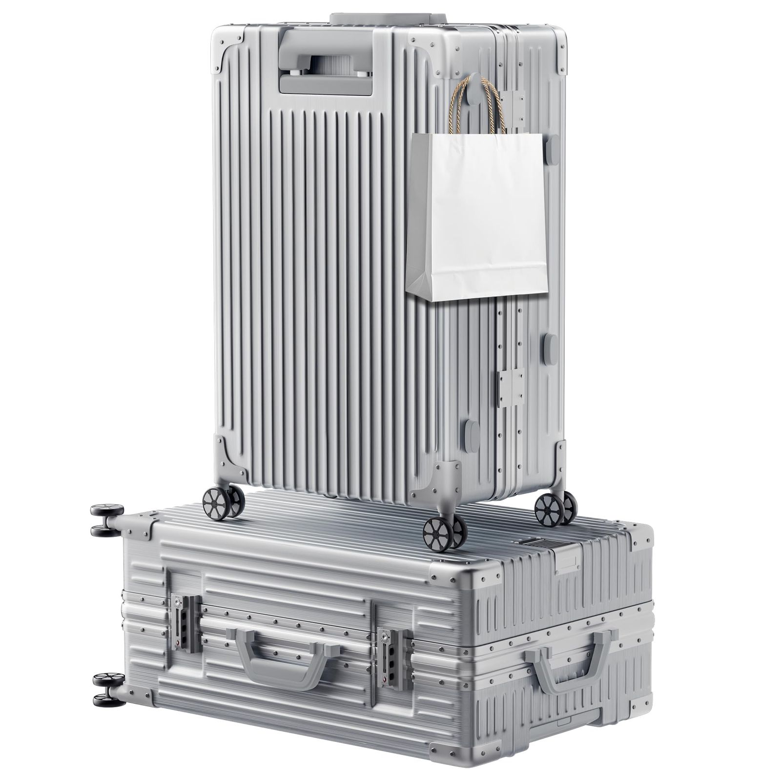 軽量 アルミフレーム キャリーケース トロリーケース キャリーバッグ TSAロック 静音 機内持ち込み ダブルキャスター 大型 耐衝撃 スーツケース 出張 旅行 S Airmood シルバー 42L 2泊3日