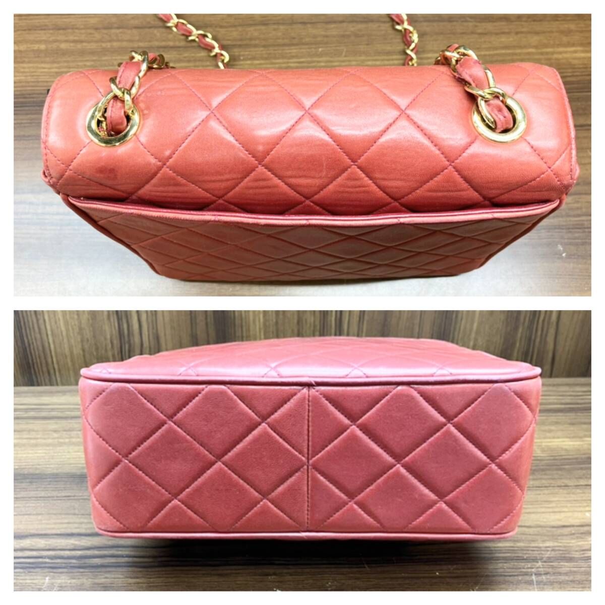 シャネル☆ヴィンテージ　チェーンベルト　リボン　ココマーク　ロゴ　マトラッセ赤革 CHANEL - 【ヴィンテージ】◇シャネル◇ マトラッセ / ココ