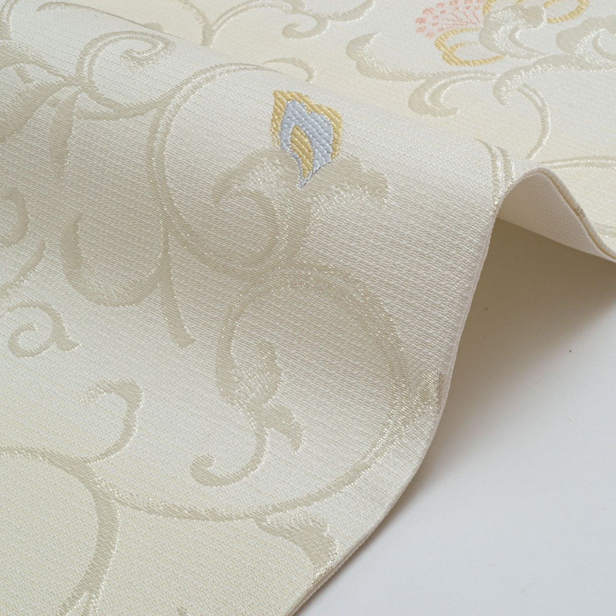 ★専用★名古屋帯 絽 唐織 オフホワイト 花丸文 銀糸 夏長さ3m73cm 正絹 新品】絽 名古屋帯 夏物 唐織 銀糸織り 花唐草文 オフホワイト 西陣織
