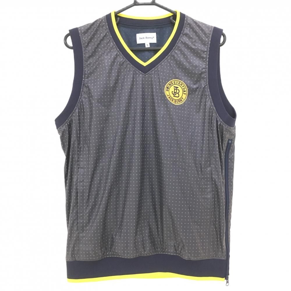 【超美品】ジャックバニー ベスト ネイビー×イエロー ドット柄 裏地メッシュ サイドファスナー メンズ 5(L) ゴルフウェア Jack Bunny 超美品】ジャックバニー ベスト ネイビー×イエロー ドット柄