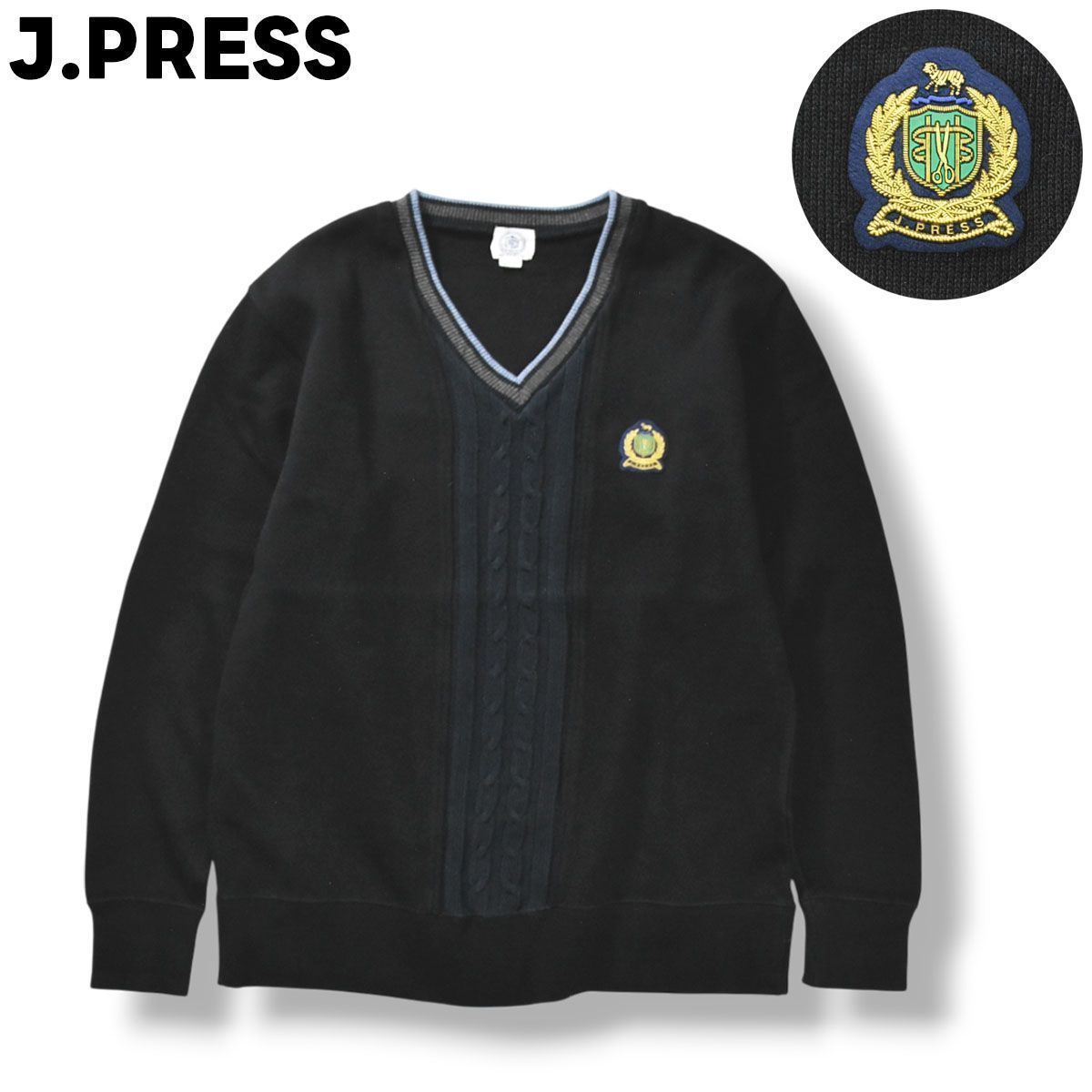 【人気】 ジェイプレス J.PRESS エンブレムワッペン チルデン ニット セーター コットン Vネック 170 ダークネイビー メンズ