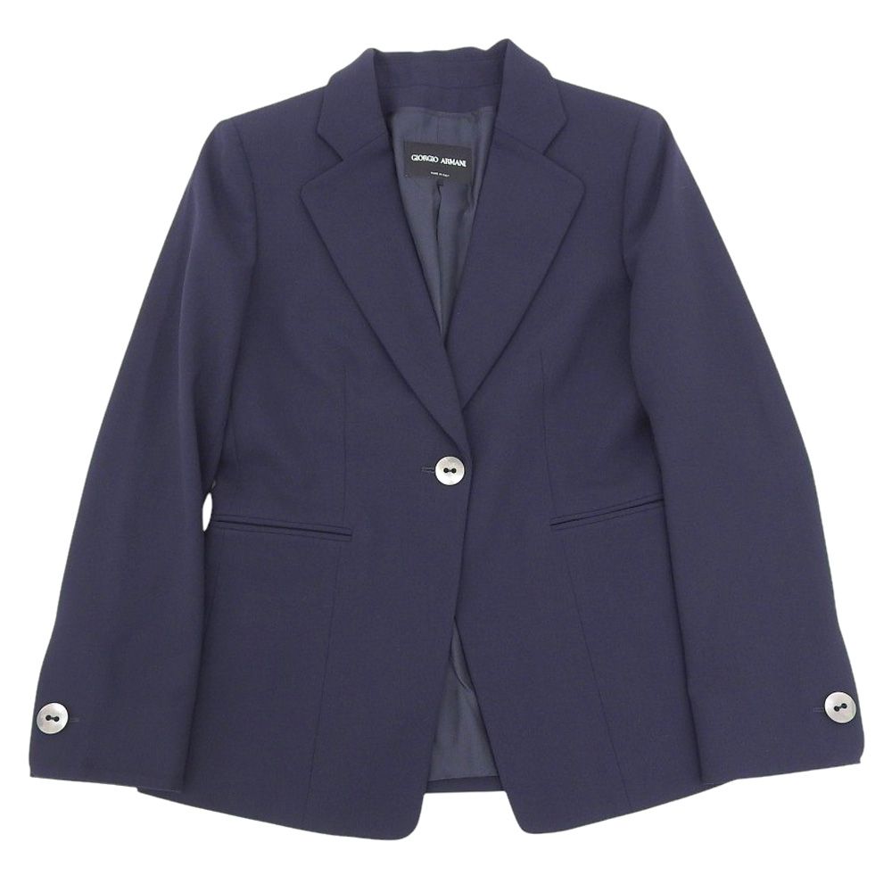 GIORGIO ARMANI - 超美品 ジョルジオアルマーニ GIORGIO ARMANI 2021年商品 裏地シルク ストレッチウール 1つボタン ジャケット 44 レディース ネイビー 超美品 ジョルジオアルマーニ GIORGIO ARMANI 2021年商品 裏地シルク