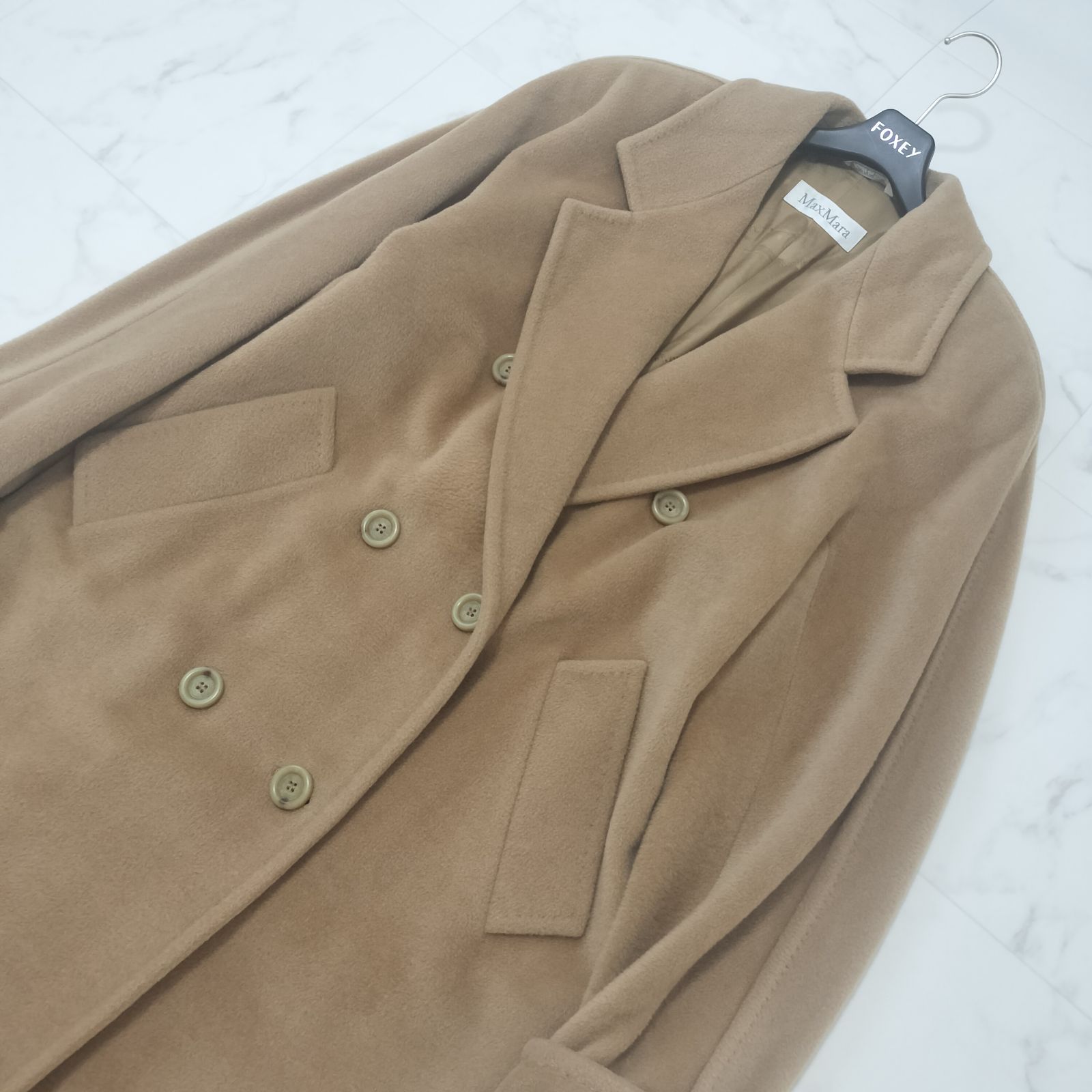 マックスマーラ　カシミヤウールロングチェスターコート ダブル(40)黒　白タグ マックスマーラ カシミヤウールロングチェスターコート ダブル