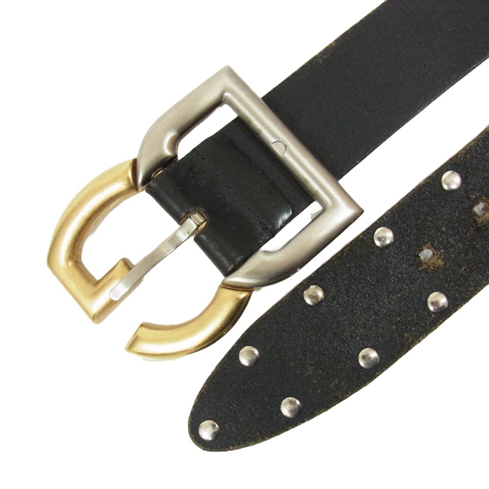 美品DOLCE & GABBANA スタッズ付きレザーベルト 95cm ブラック DOLCE&GABBANA ドルチェアンドガッバーナ DCロゴ スタッズ