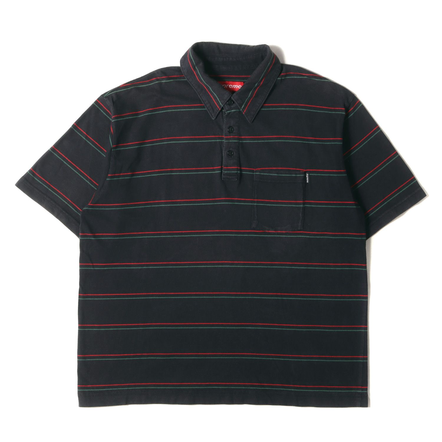 Supreme ポロシャツ サイズ:XL 00s ボーダー コットン 半袖ポロシャツ ブラック 黒 00年代 アーカイブ トップス カットソー【メンズ】