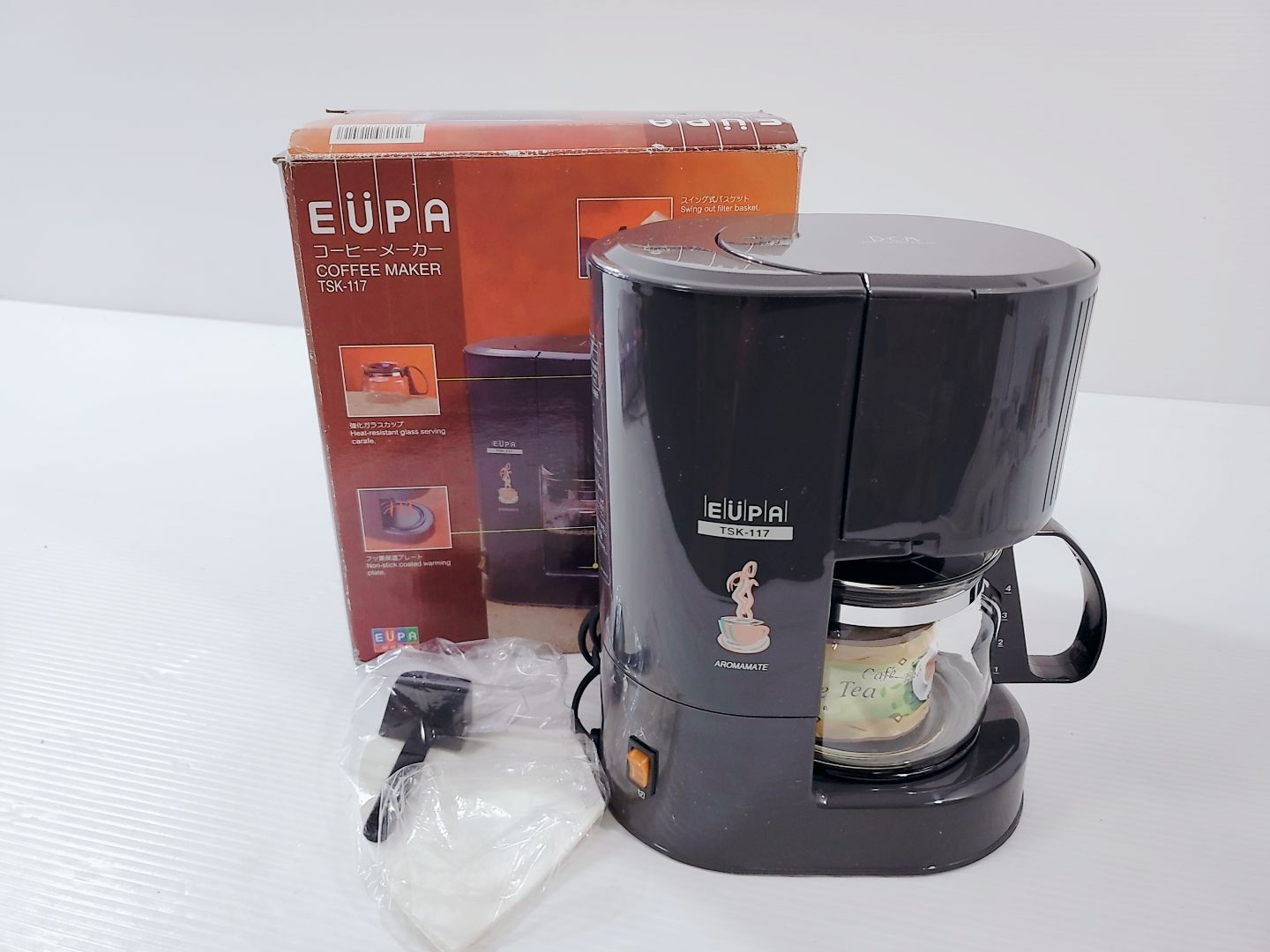 EUPA コーヒーメーカー TSK-117 スイング式バスケット フッ素保温プレート 強化ガラスカップ