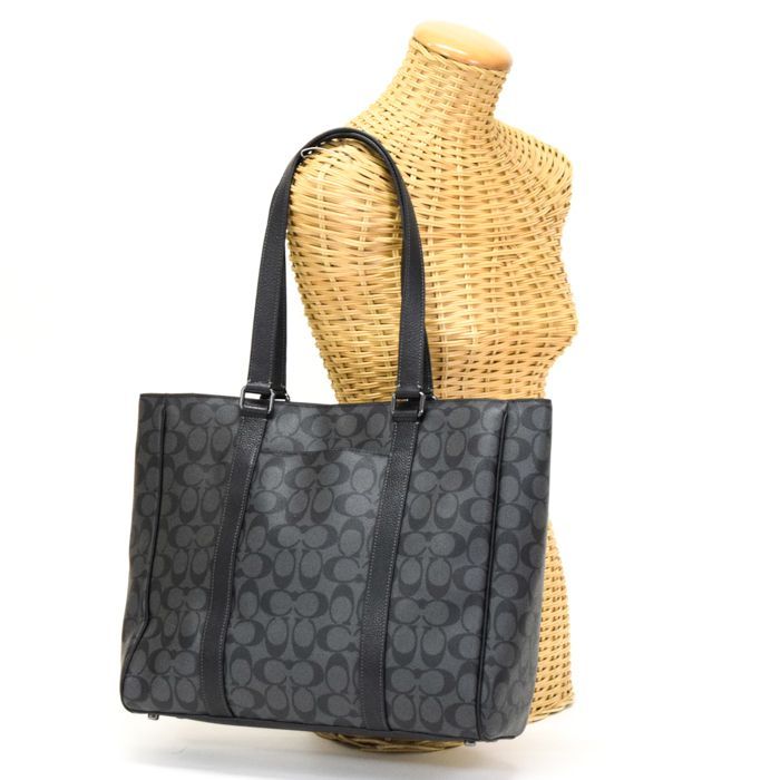 コーチ COACH ハドソン ダブル ハンドル トート シグネチャー キャンバス コーテッド キャンバス | ナチュラル ペブル レザー CB849 トートバッグ 2WAY メンズ レディース チャコール グレー ブラック 正規品 mbq03009
