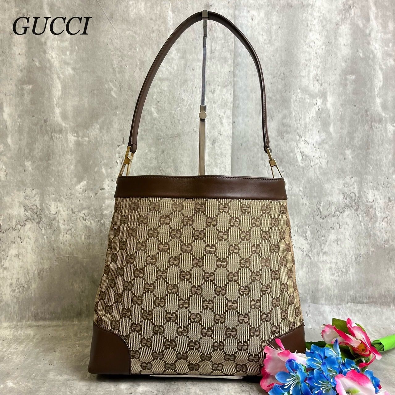 ✨良品✨ GUCCI グッチ ワンショルダーバッグ トートバッグ GG柄 スプリーム ロゴ型押し ゴールド金具 肩掛け キャンバス レザー レディース  ベージュ肌色 ブラウン 茶色 - メルカリ