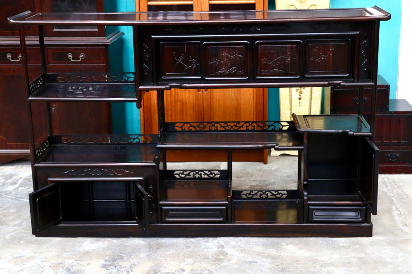 GMIS270 黒檀 茶棚 飾り棚 サイドボード リビングボード キャビネット 和家具 和室 和モダン 唐木家具 レトロ 最 アンティーク MARWIL-DEMENAGEMENTS_CH