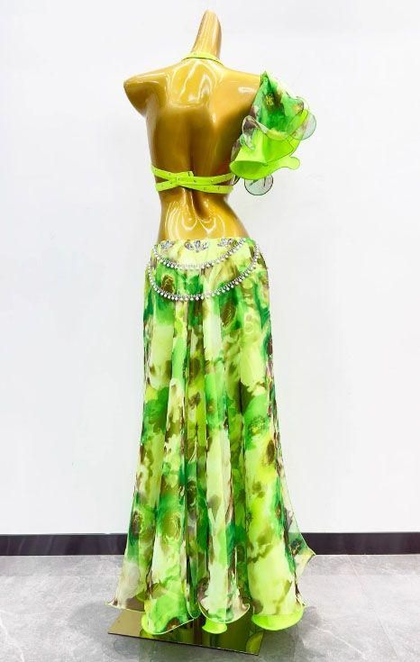 ベリーダンス衣装 トップスブラ スカート グリーン オーダーメイド