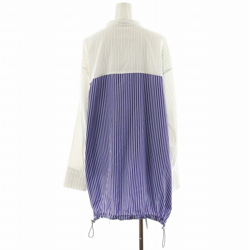 UN3D.　ヘムギャザーシャツ　アンスリード　ストライプ　洗える　長袖　ブラウス UN3D.ヘムギャザーシャツアンスリードストライプ長袖ブラウス