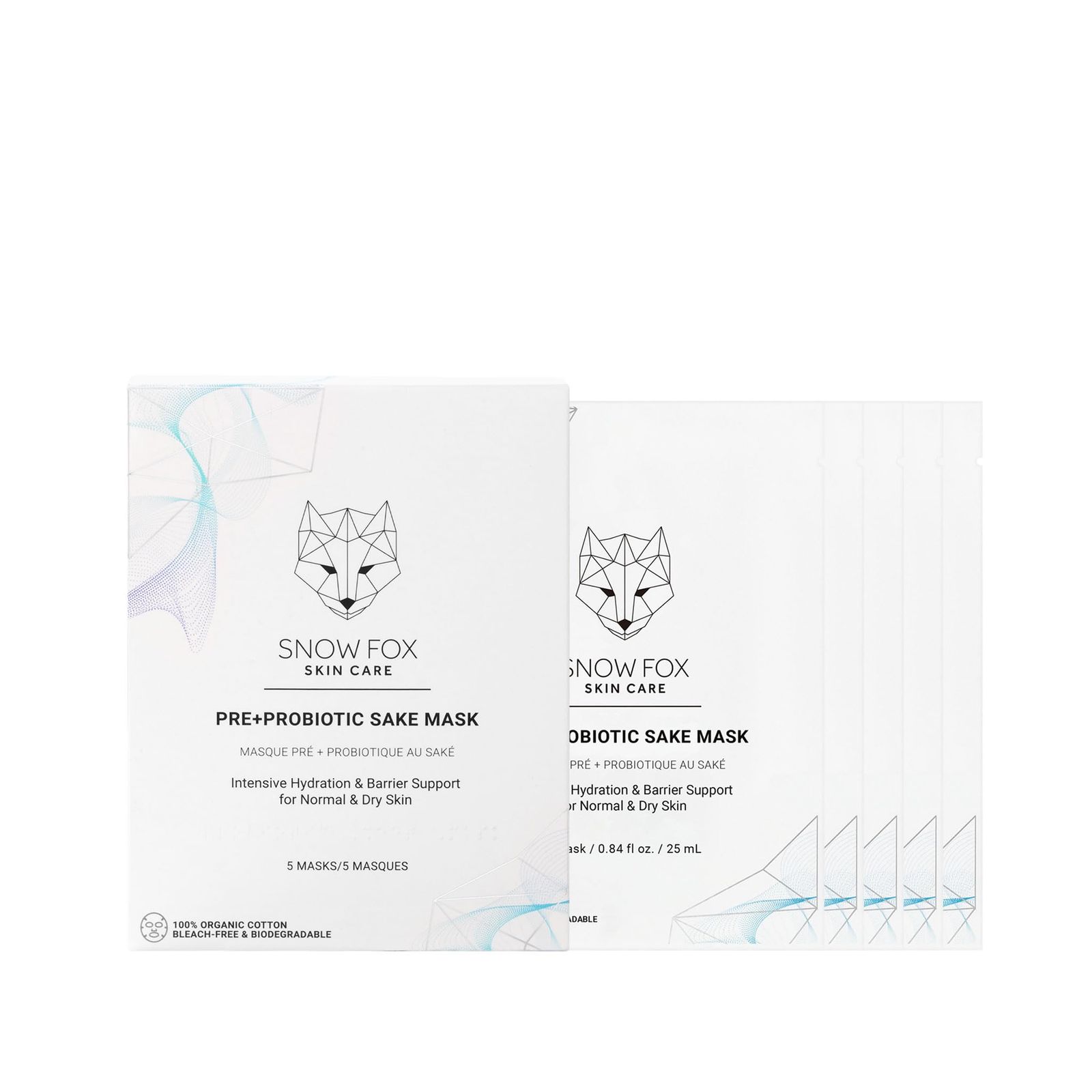 SNOW FOX SKINCARE SAKE シートマスク 1箱5枚入 フェイスパック 敏感肌 乾燥肌 赤ら顔 酒さ顔 保湿 低刺激 無添加 40代 50代 エイジング 個包装