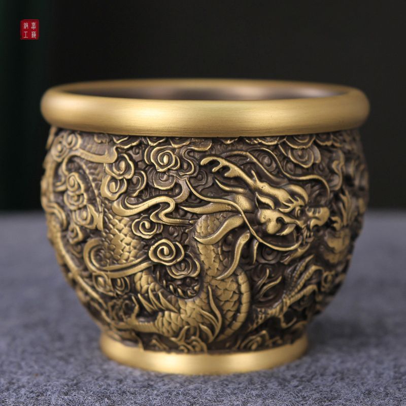 新品未使用 黄銅製　龍彫り 香炉　線香鉢