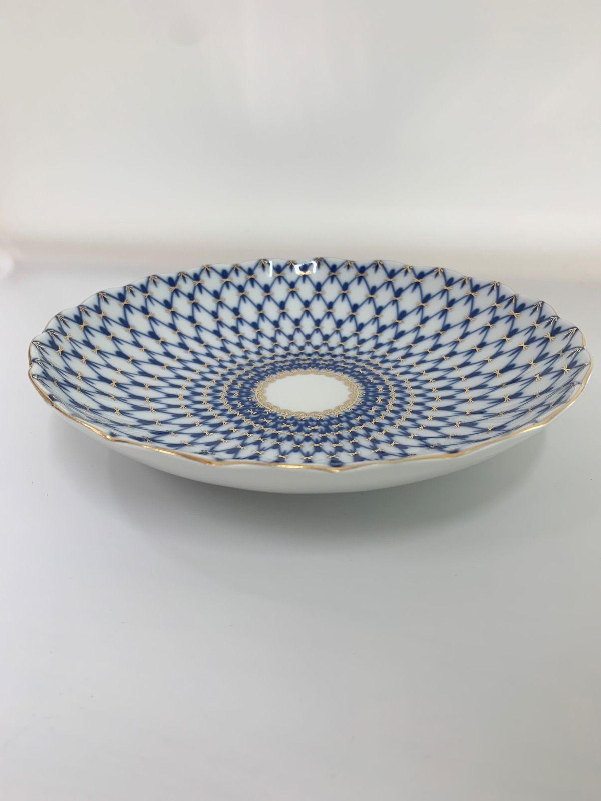 ロシアロモノーソフ　コバルトネット デザートプレート2枚 インペリアルポーセレン ロモノーソフ Imperial Porcelain
