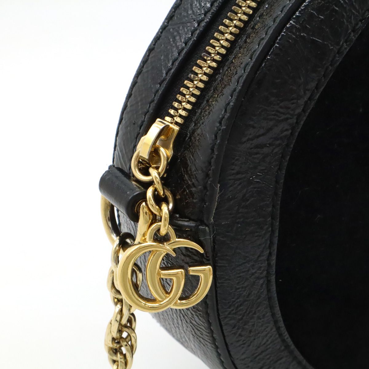 GUCCI グッチ オフィディア GGマーモント シェリーライン ショルダーバッグ ポシェット ラウンド型 円形 スエード パテントレザー ブラック 550618 GUCCI グッチ オフィディア GGマーモント シェリーライン ショルダー