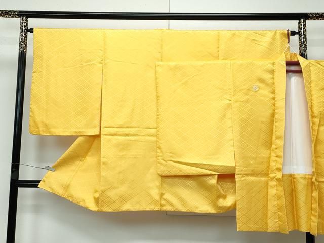 平和屋着物 上 男性 袴下着物 紋付き羽織セット 舞台衣装 花菱地紋 黄朽葉色地 洗える着物 CZAA3665s5