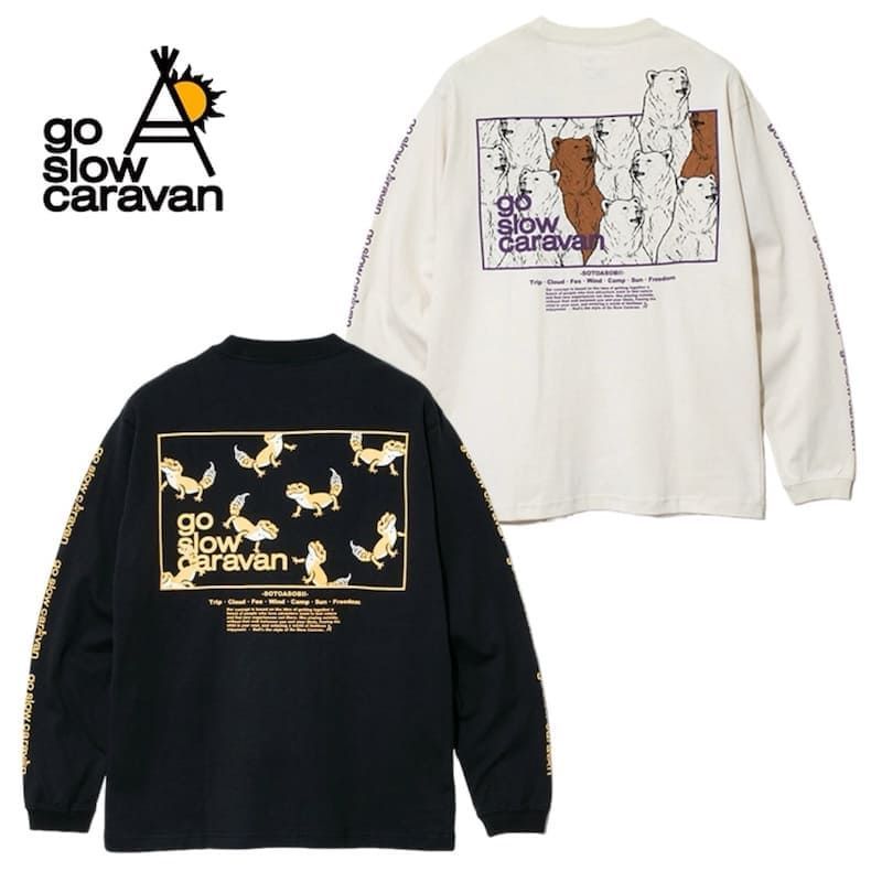 新品 ゴースローキャラバン go slow caravan 長袖 Tシャツ ティーシャツ 長袖Tシャツ バックプリント 熊 クマ くま  レオパードゲッコー ロゴ ユニセックス メンズ レディース アイボリー 黒 ブラック - メルカリ