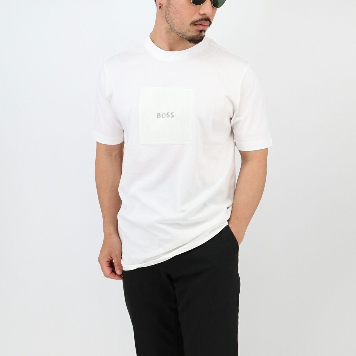 HUGO BOSS ヒューゴ ボス BOSSコレクション 50538096 細線ロゴアートワーク入りコットンジャージーTシャツ トップス 半袖 ロゴT 白T カットソー 大きいサイズ有 2025father ブランド