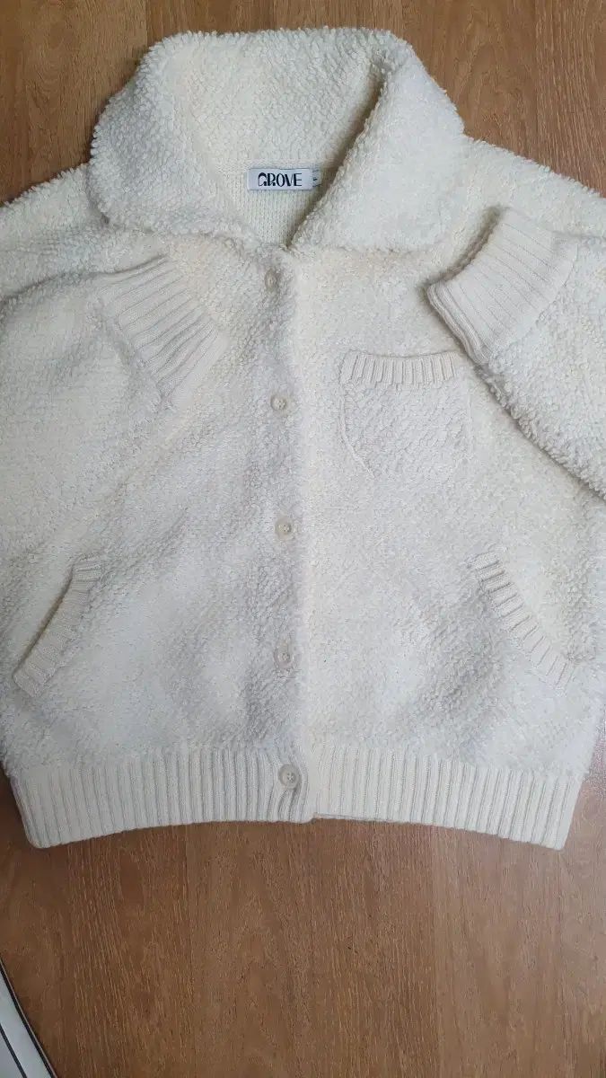 GROVE グローブ アイボリー ブークレ カーディガン Free ほぼ WWW_MORNINGWALKER_COM