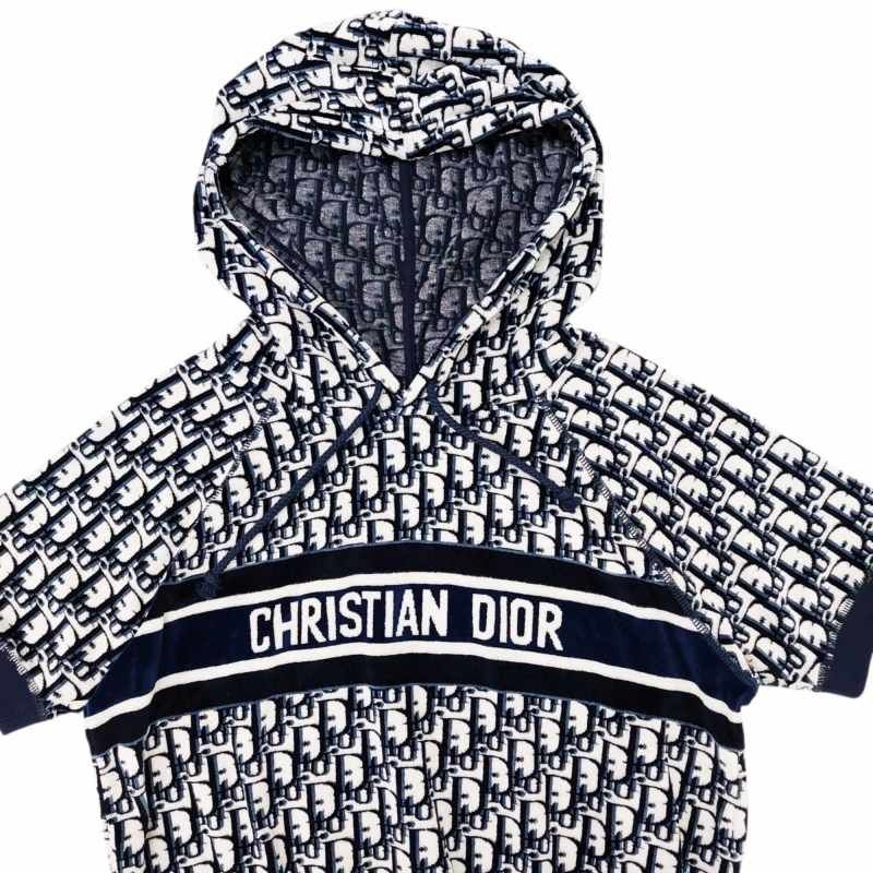 クリスチャンディオール Christian Dior オブリーク トロッター ベロアパーカー ワンピース ロゴ 半袖 ミニ 123R02A4022 XS 紺 ネイビー 白 0525