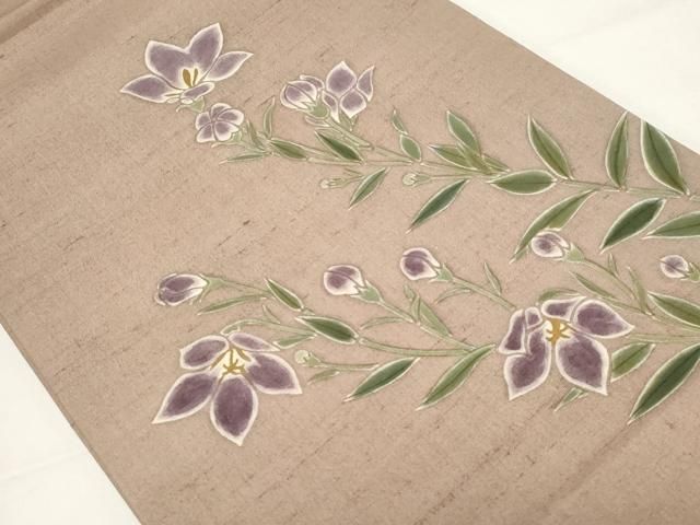 平和屋着物 九寸開き名古屋帯 作家物 手描き 紬地 草花文 正絹 CAAZ6404dy