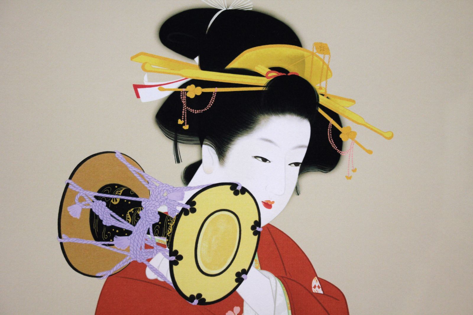 上村松園 「鼓の音（つづみのね）」 シルクスクリーン 版画 絵画