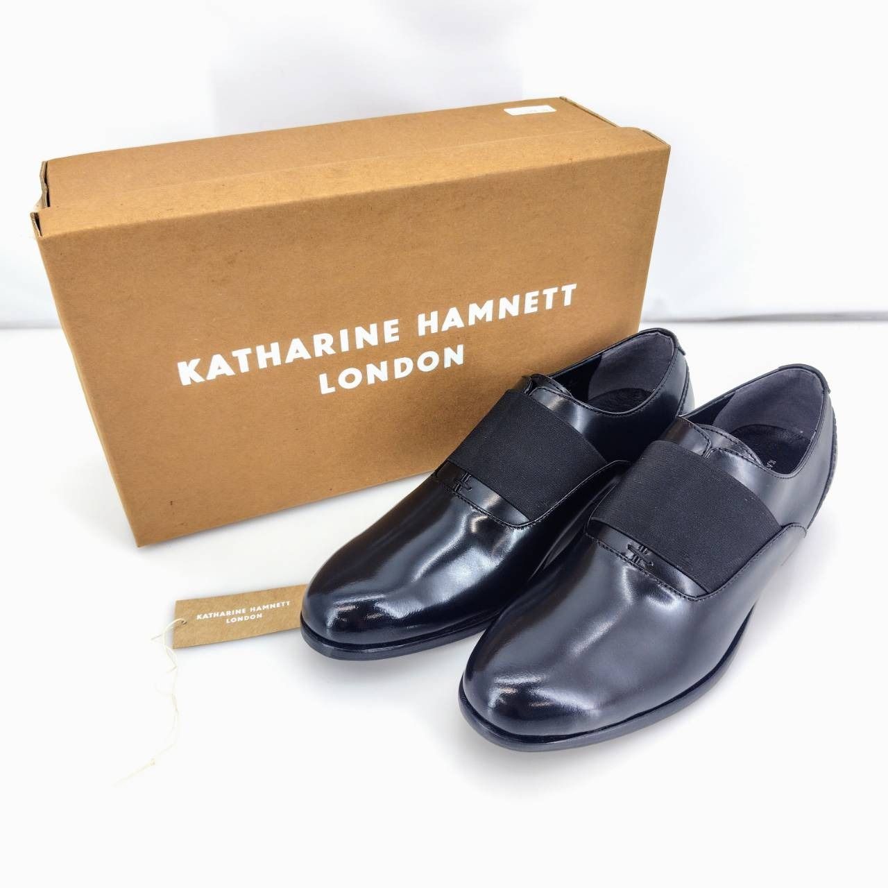 05wm03443 KATHARINE HAMNETT LONDON キャサリンハムネット ノーレースドレススリッポン 934Y7022 牛革 ブラック/黒 メンズ ビジネス 【中古品】