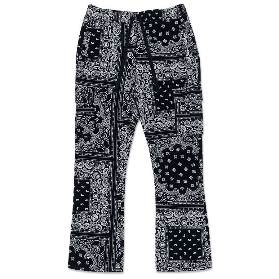VICTORIOUS LA BANDANA FLEECE SET UP【BLACK】(メンズ 大きいサイズ スウェット プルオーバー フーディー パーカー カーゴパンツ ペイズリー バンダナ ブラック 黒 セットアップ ストリート HIPHOP ヒップホップ)
