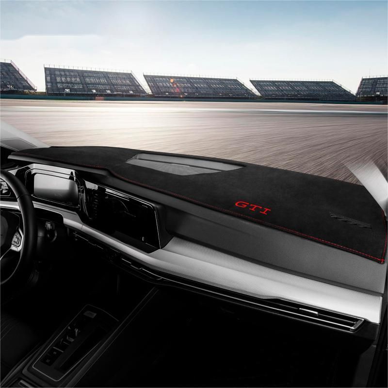 VW ゴルフ8 8.5 GTI R-Line Pro 内装 中央パネル ダッシュボードマット 日焼け防止 避光パッド スエード調-ブラック×レッドラインGTIロゴ 非HUD対応 FFCRYSTALESIA_COM