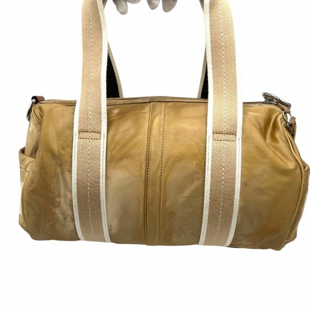 良品✨COACH ボストンバッグ ナイロン×レザー 大容量 ベージュ 良品 1337 COACH ボストンバッグ 2way ナイロン レザー ゴールド