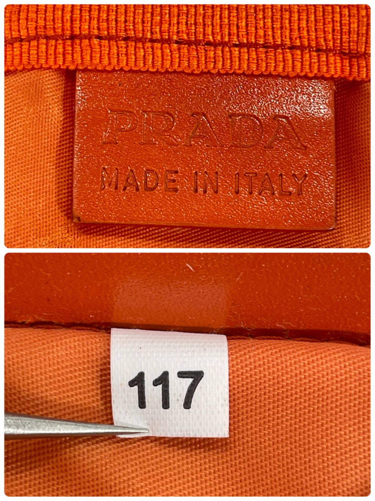 本物保証 PRADA プラダ トートバッグ オレンジ ナイロン 三角プレート
