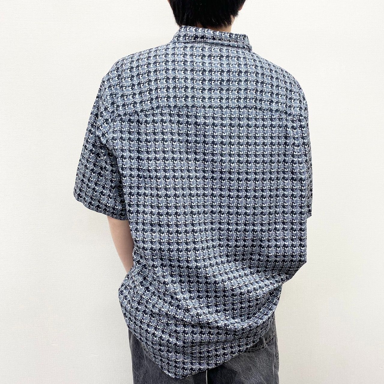 MURANO コットン 総柄 シャツ 半袖 ショートスリーブ XXL グレー系
