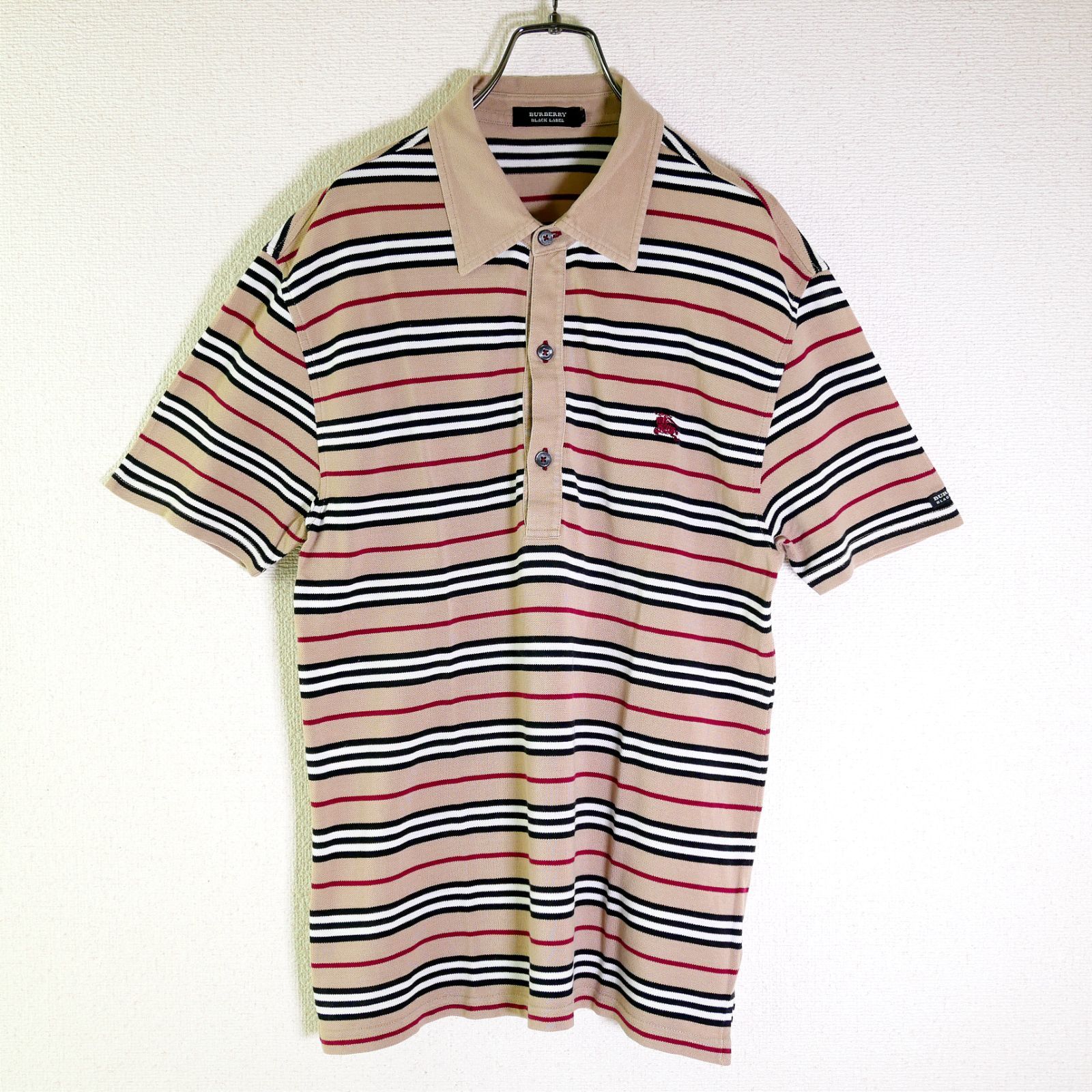 好配色 美品 \"Burberry BLACK LABEL\" 鹿子 ポロシャツ バーバリーブラックレーベル BURBERRY BLACK LABEL 鹿の子