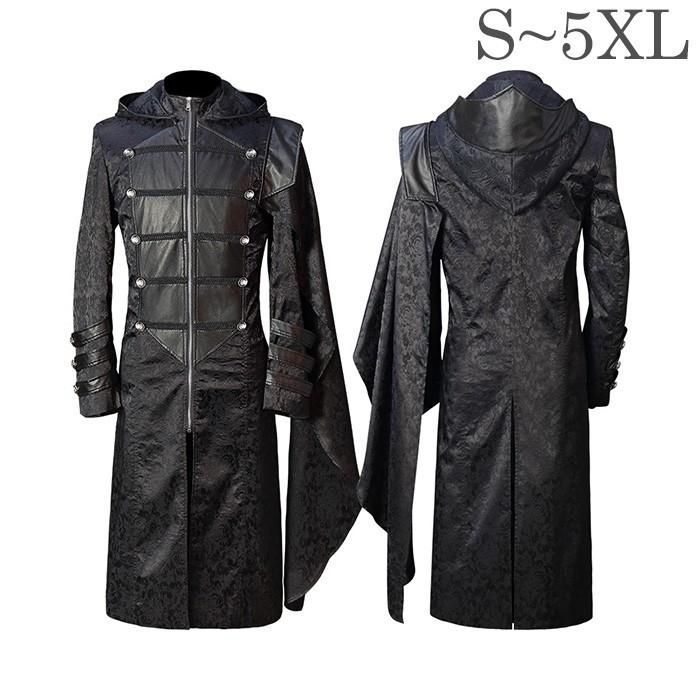 ハロウィン 欧米 コート メンズ スチームパンク コスチューム コスプレ スタンドカラー ブラック パンク ゴシック ステージ衣装 仮装 舞台