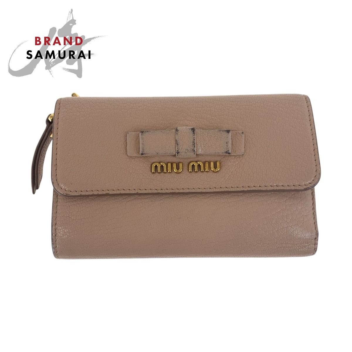 6点 miumiuさま専用 Miu Miu ミュウ ミュウ リボン ピンク ゴールド金具 レザー 折