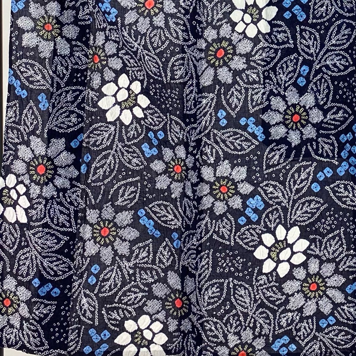 浴衣 身丈150cm 裄丈63cm S 絞り浴衣 草花 紺色 綿