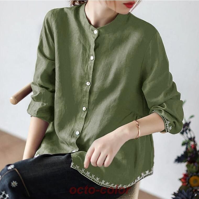 ブラウス ♥ シャツブラウス シャツ レディース 前開き チュニック 長袖 大きいサイズ ゆったり スタンダードカラー カジュアル きれいめ yunban511