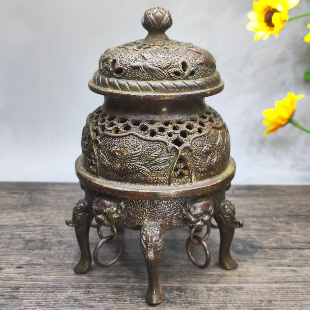 銅製 五足薫炉 大号帝王檀香香炉 香道具 装飾品 工芸品 美術品 置物