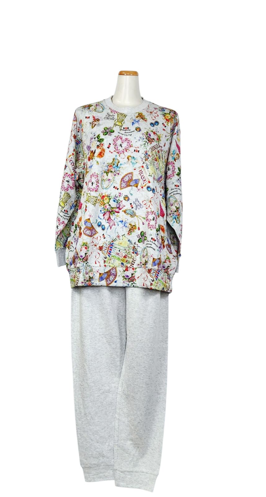 鴨居羊子パジャマ TUNIC 秋物 長袖トレーナーパジャマ 40接結リースエンジェル 23434 グレー色