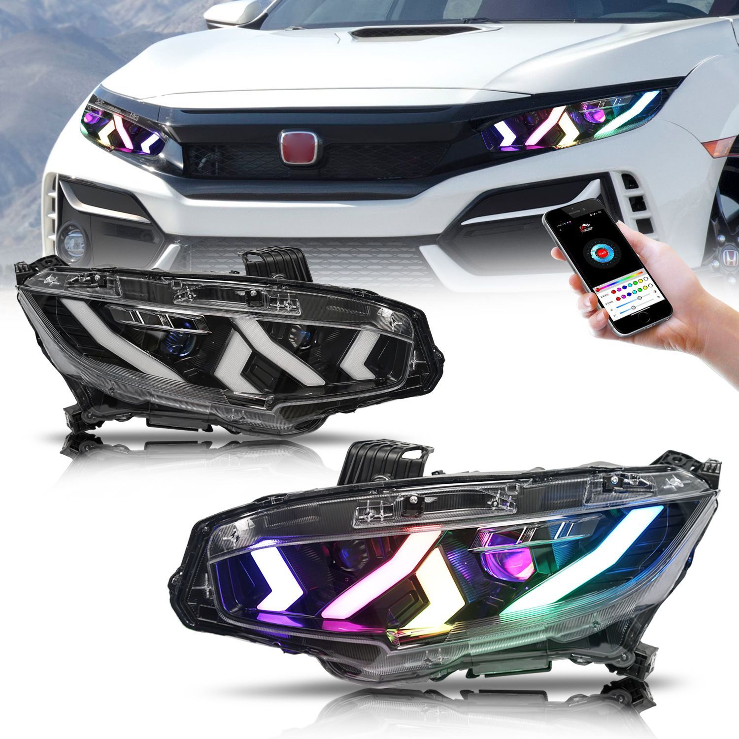 ホンダ シビック 10代目 LEDヘッドライト RGB仕様 2016-2021年式対応
