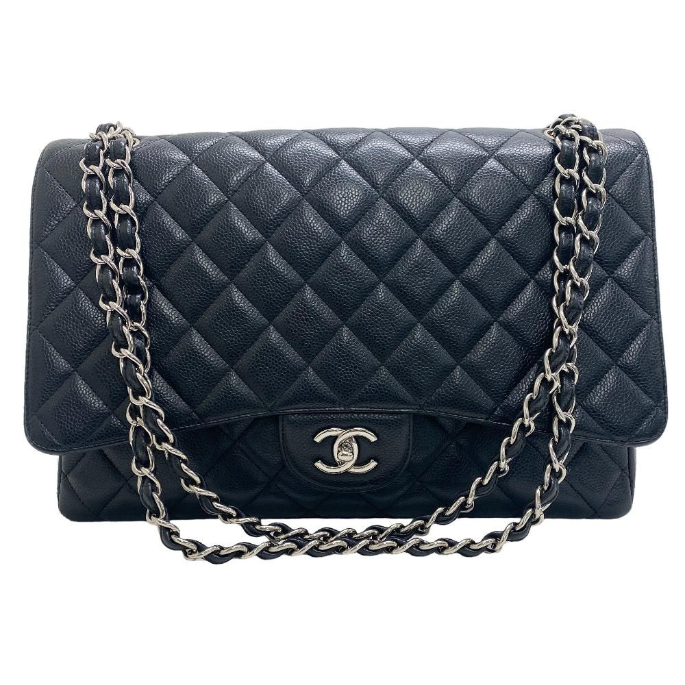 CHANEL/シャネル  デカマトラッセ34 ダブルチェーンバッグ ココマーク マキシ キャビアスキン ハンドバッグ ブラック レディース ブランド