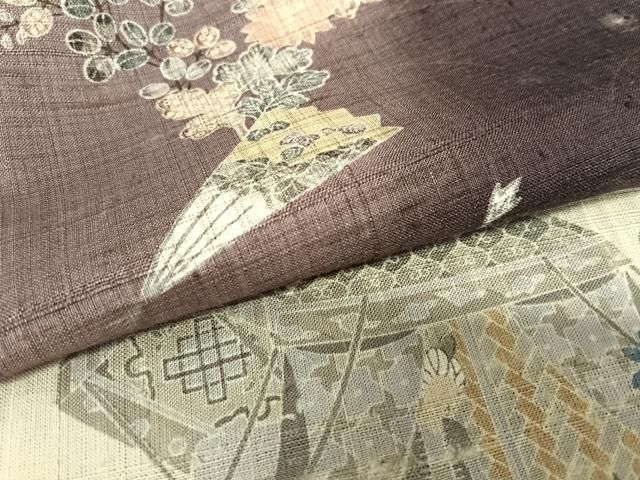 平和屋着物○生紬 切継 寄裂 人物風景花文 正絹 逸品 AAAU8006zg  