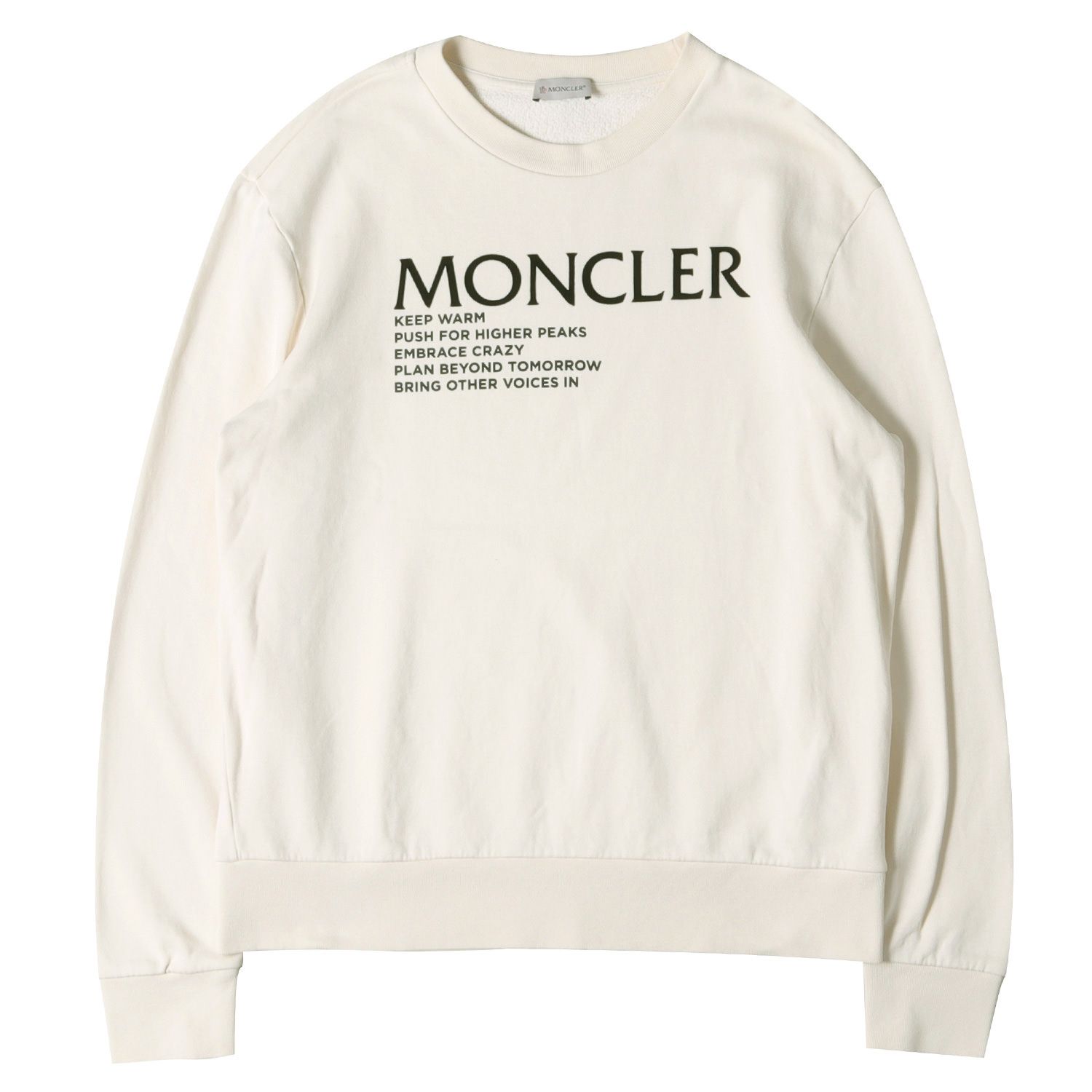 美品 MONCLER モンクレール スウェット ベロア ロゴ ワッペン スウェットシャツ MAGLIA GIROCOLLO 21AW トップス  トレーナー プルオーバー 裏起毛 オフホワイト 白 L ブランド シンプル カジュアル