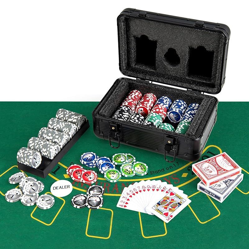 COSTWAY ポーカーセット 300枚チップ 数字入り マット付き ポーカーチップ カジノチップ テーブルゲーム カジノセット ブラックケース 1